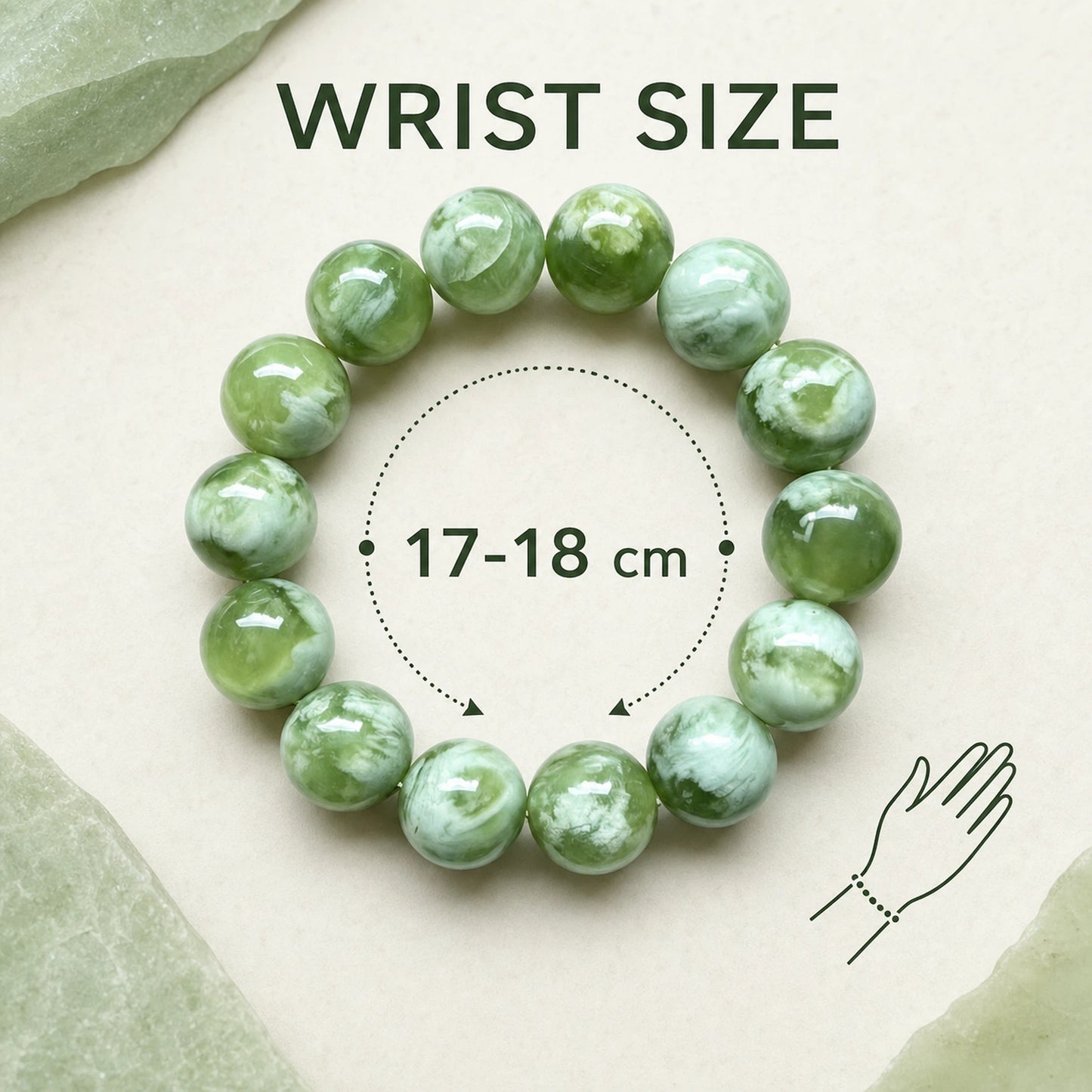 Serpentine Jade Round Beaded Bracelet, 16mm Smooth Polished Stone Bead Bracelet, Fashion Handmade Jewelry Accessory for Men Women, Gift for Collection