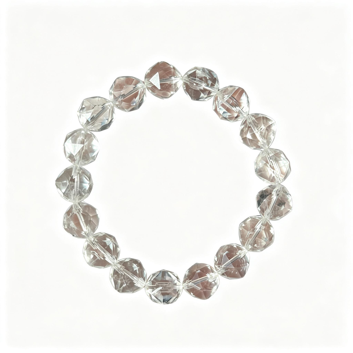 11-12mm Clear Quartz Faceted Natural Crystal Stretch Bracelet Unisex 2 Size Options