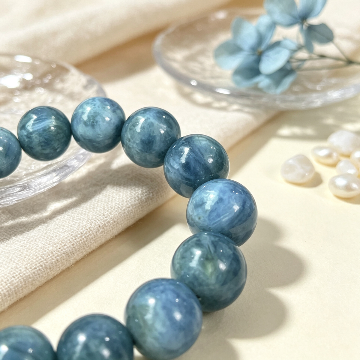 11-12mm Kyanite Natural Crystal Stretch Bracelet Unisex 2 Size Options