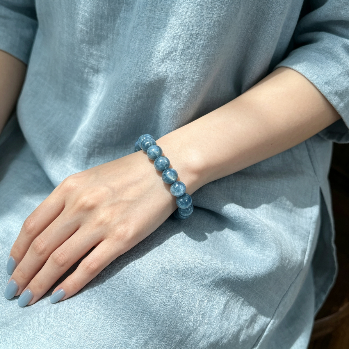 11-12mm Kyanite Natural Crystal Stretch Bracelet Unisex 2 Size Options