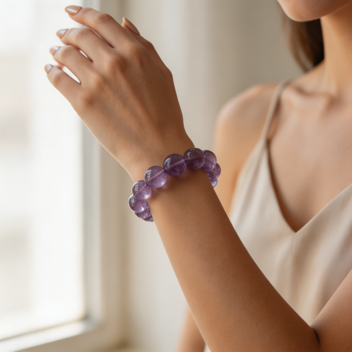 20mm Amethyst Natural Crystal Stretch Bracelet Unisex 2 Size Options
