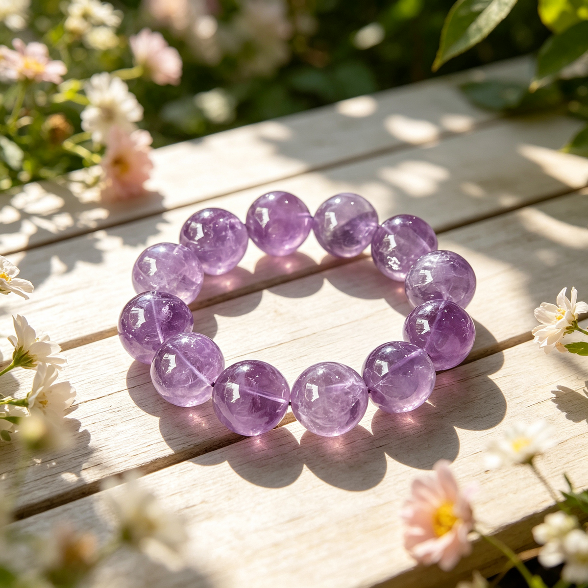 20mm Amethyst Natural Crystal Stretch Bracelet Unisex 2 Size Options
