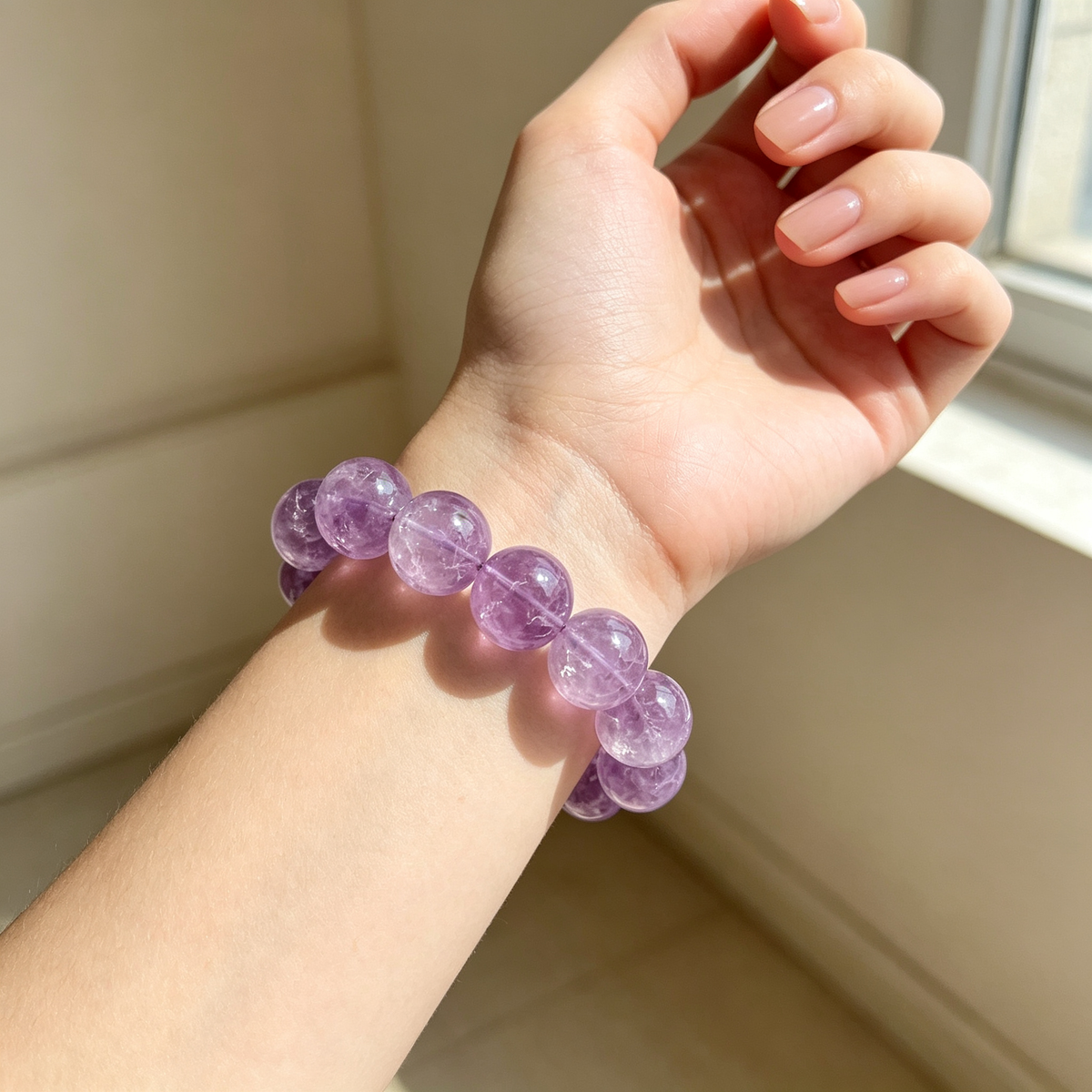 20mm Amethyst Natural Crystal Stretch Bracelet Unisex 2 Size Options