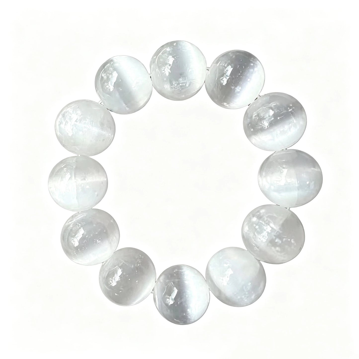 Selenite Round Beaded Bracelet, 20mm Smooth Polished Stone Bead Bracelet, Handmade Fashion Jewelry Accessory for Men Women, Gift & Collection Ornament
