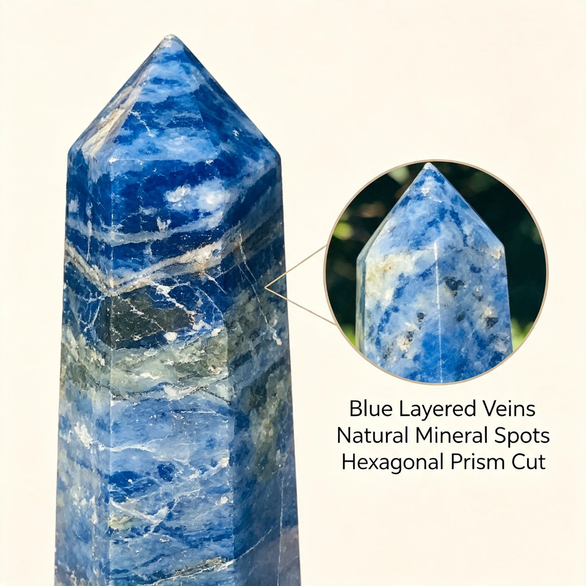 Natural blue stone crystal hexagonal prism