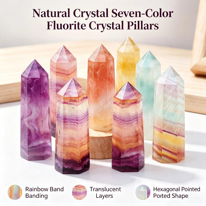 Natural crystal seven-color fluorite crystal pillars
