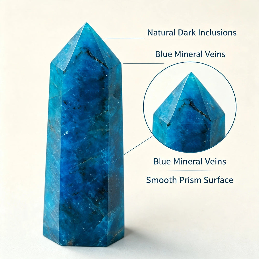 Natural blue apatite single-pointed hexagonal prism