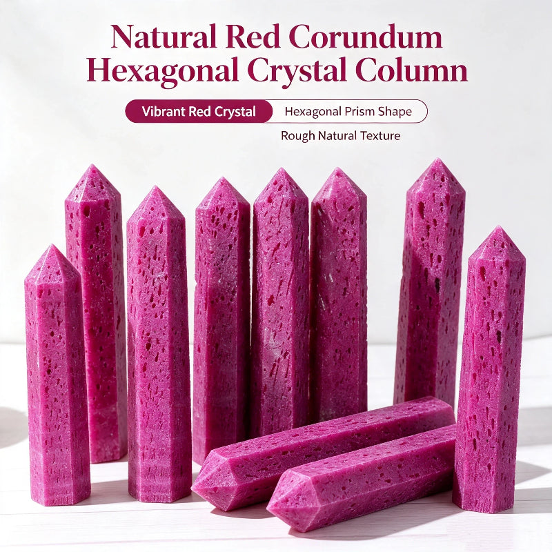 Natural red corundum hexagonal crystal column