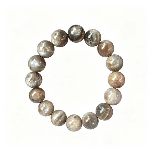 12mm Grey Moonstone Beaded Stretch Bracelet, Natural Stone Jewelry Gift for Men Women