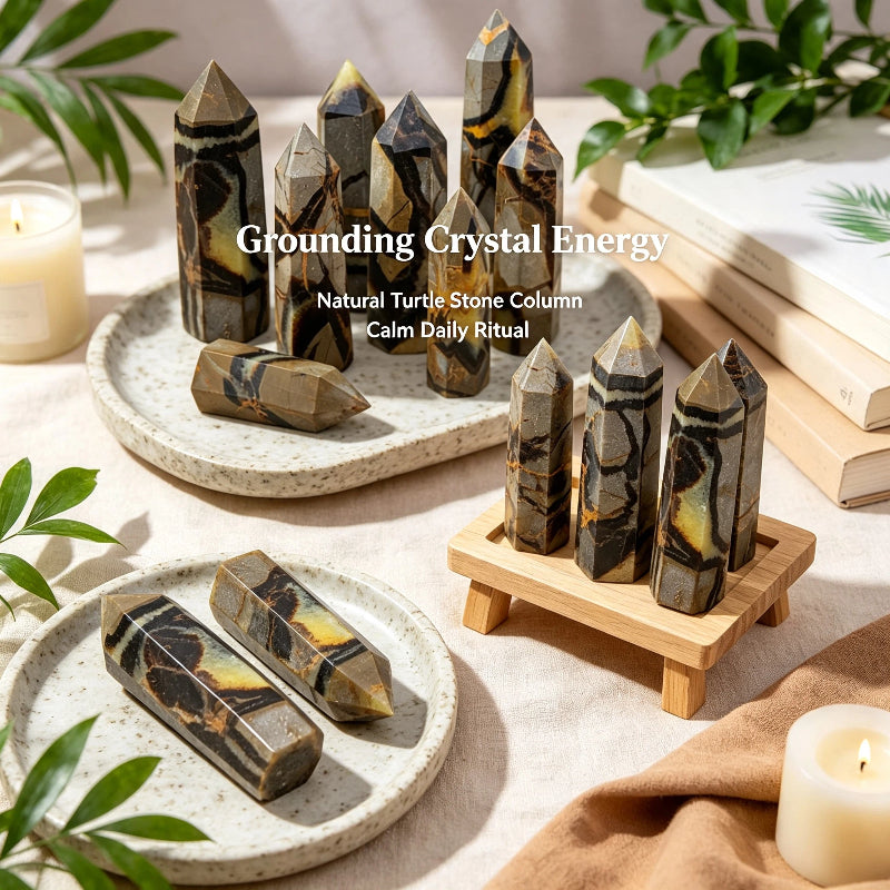 Natural turtle stone hexagonal crystal column