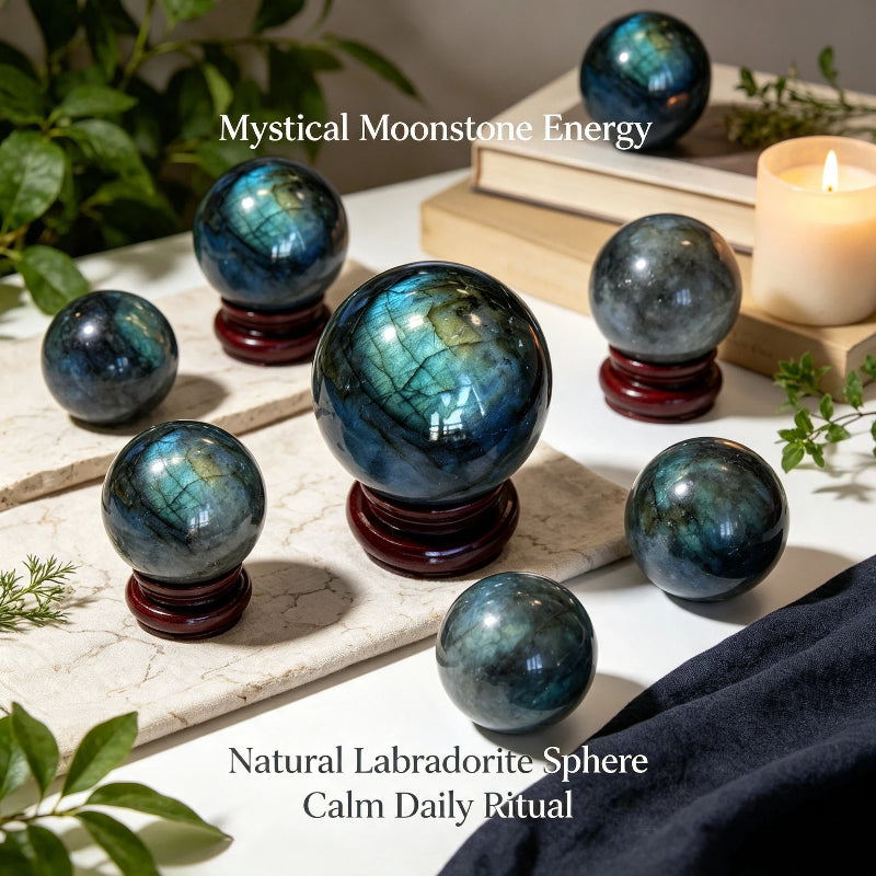 Natural elongated stone crystal ball ornament moonstone