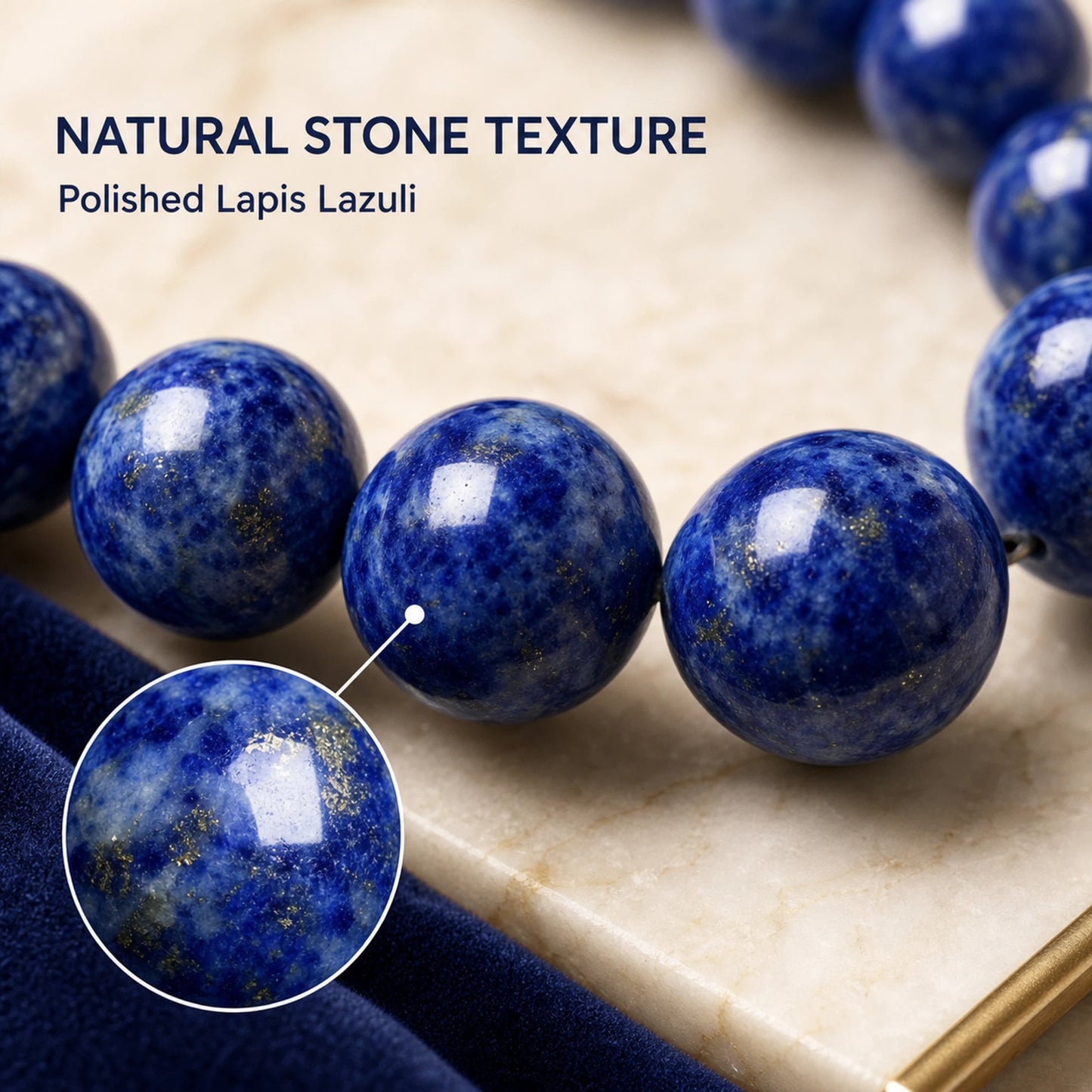 Lapis Lazuli Round Beaded Bracelet, 16mm Smooth Polished Stone Bead Bracelet, Handmade Fashion Jewelry Accessory for Men Women, Ideal Gift & Collection Ornament