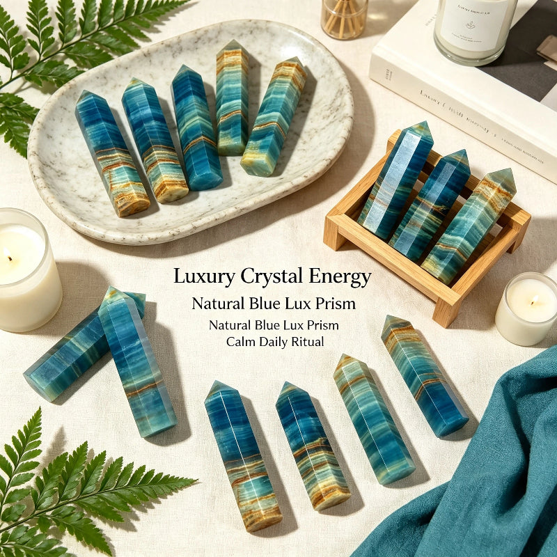 Natural Blue Lux crystal hexagonal prism