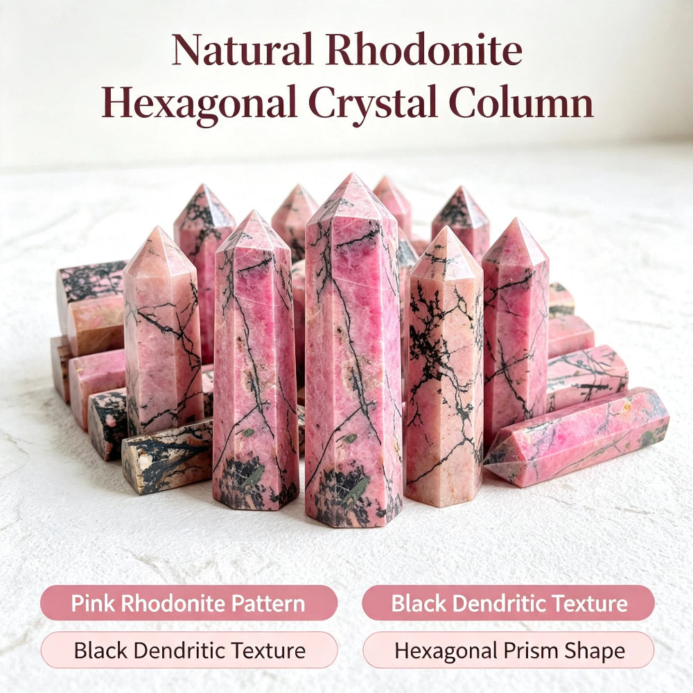 Natural rosopyroxene hexagonal crystal column