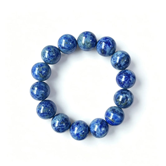 Lapis Lazuli Round Beaded Bracelet, 16mm Smooth Polished Stone Bead Bracelet, Handmade Fashion Jewelry Accessory for Men Women, Ideal Gift & Collection Ornament
