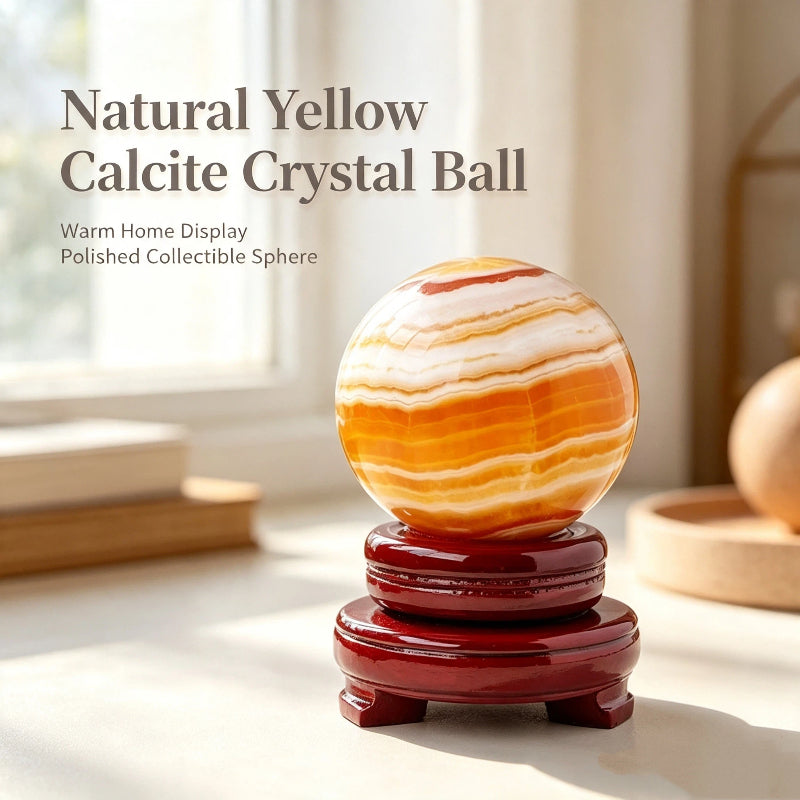 Natural yellow calcite crystal ball