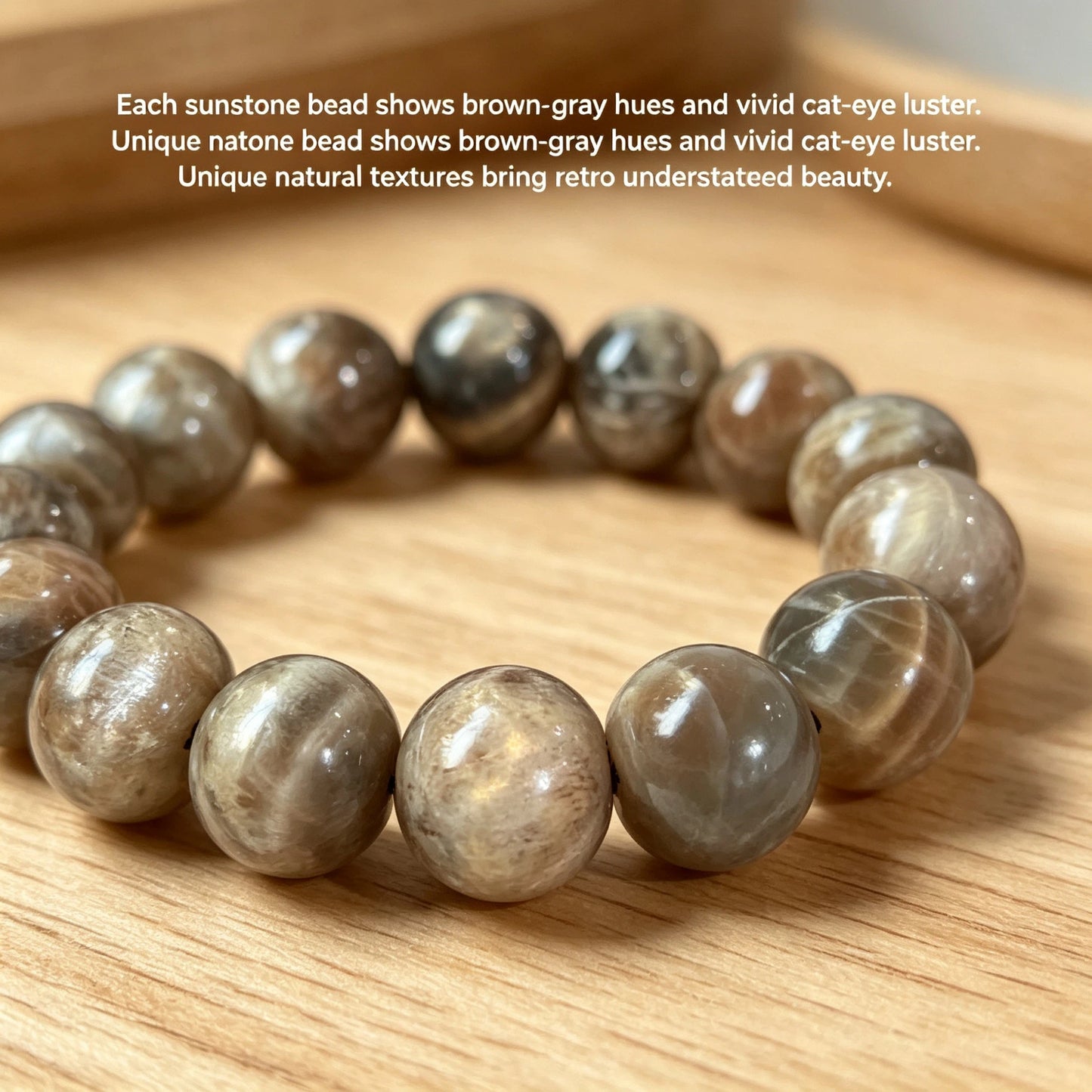 12mm Grey Moonstone Beaded Stretch Bracelet, Natural Stone Jewelry Gift for Men Women