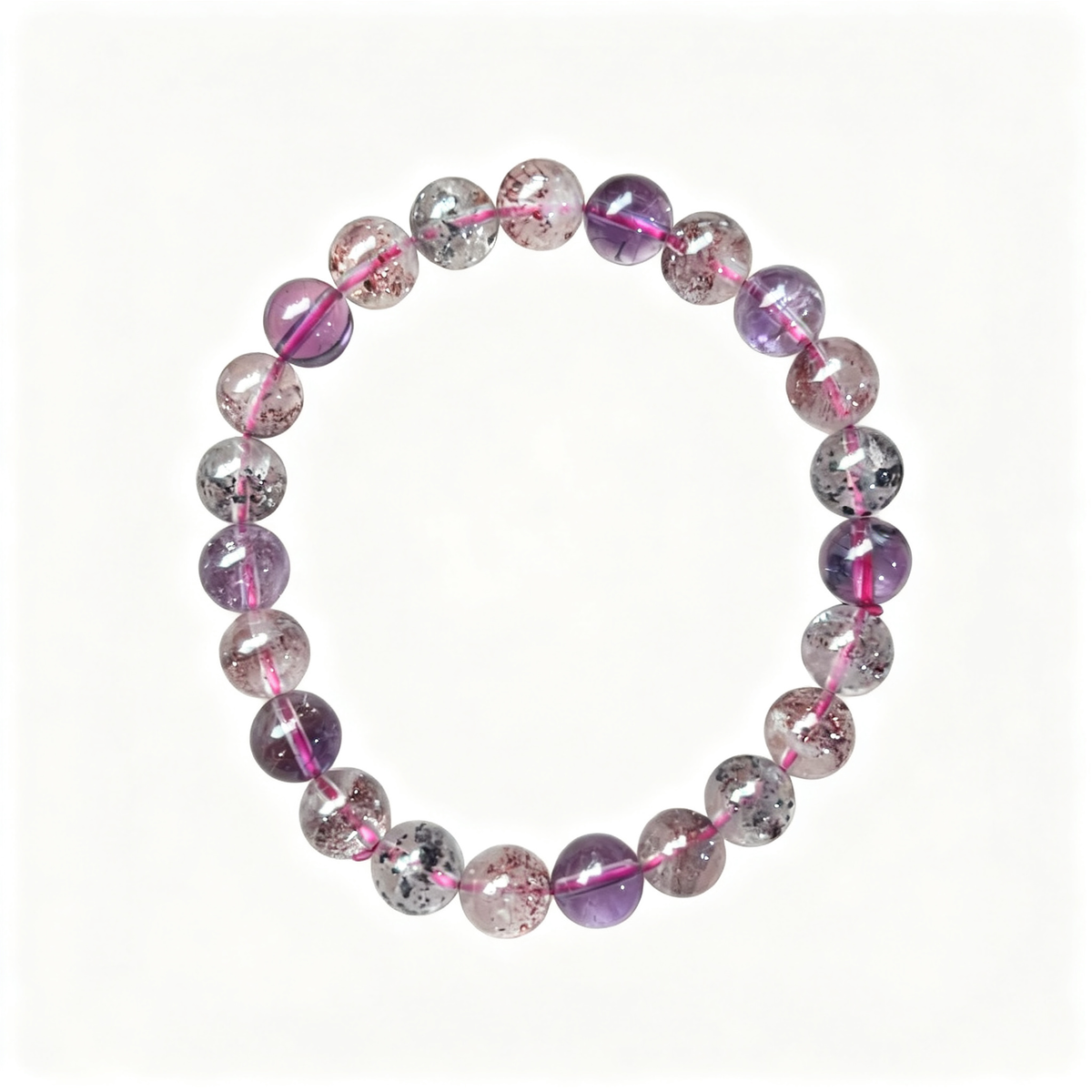 7-8mm Super Seven Natural Crystal Stretch Bracelet Unisex Fits 6.3-6.7in Wrist