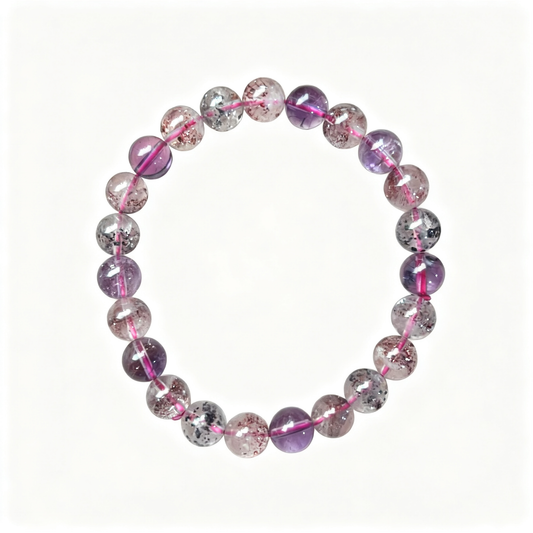 7-8mm Super Seven Natural Crystal Stretch Bracelet Unisex Fits 6.3-6.7in Wrist