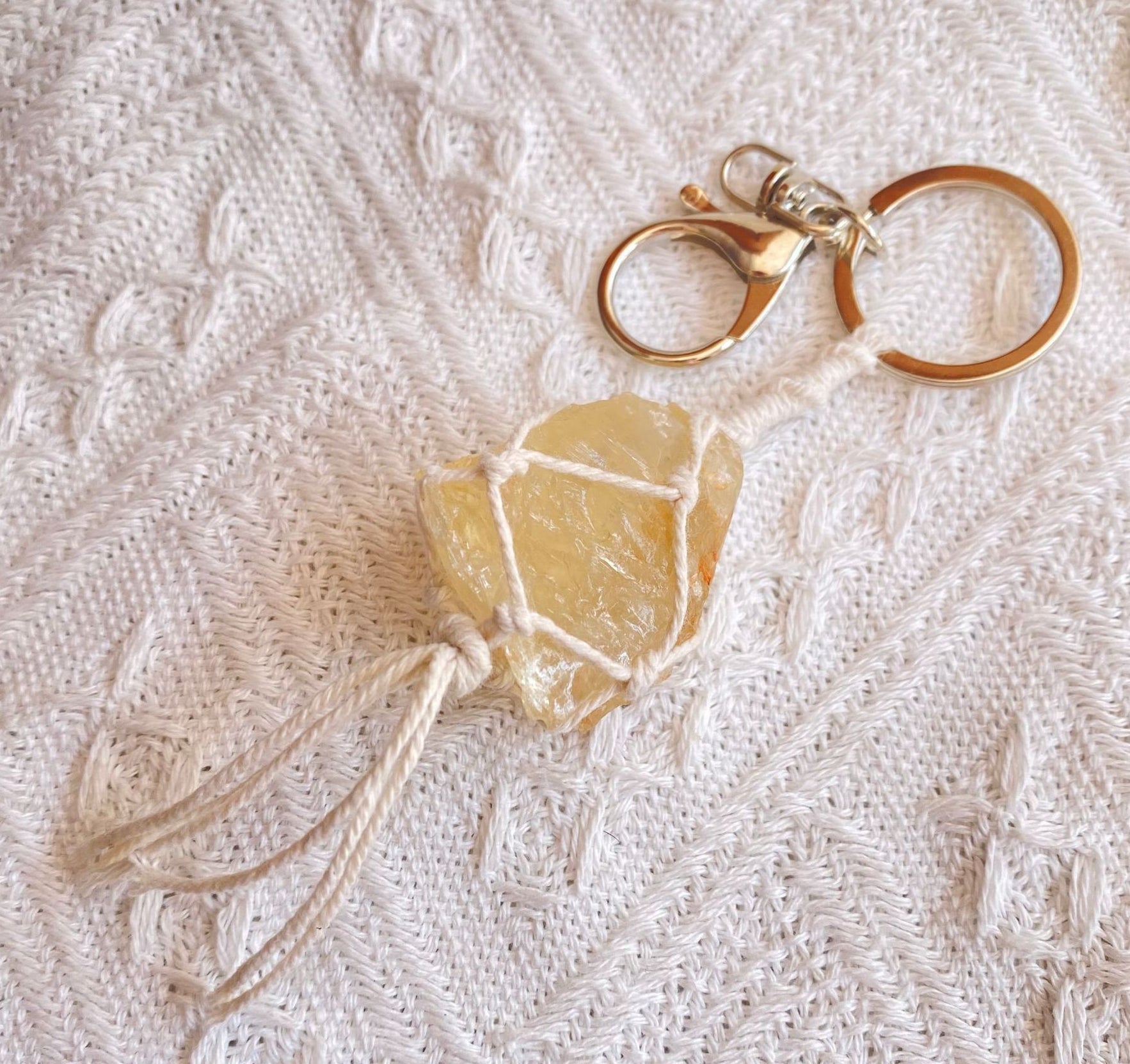 Natural Crystal Stone Key Chain Hand-Woven