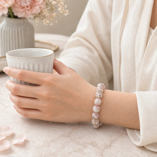 16mm Flower Agate Beaded Bracelet