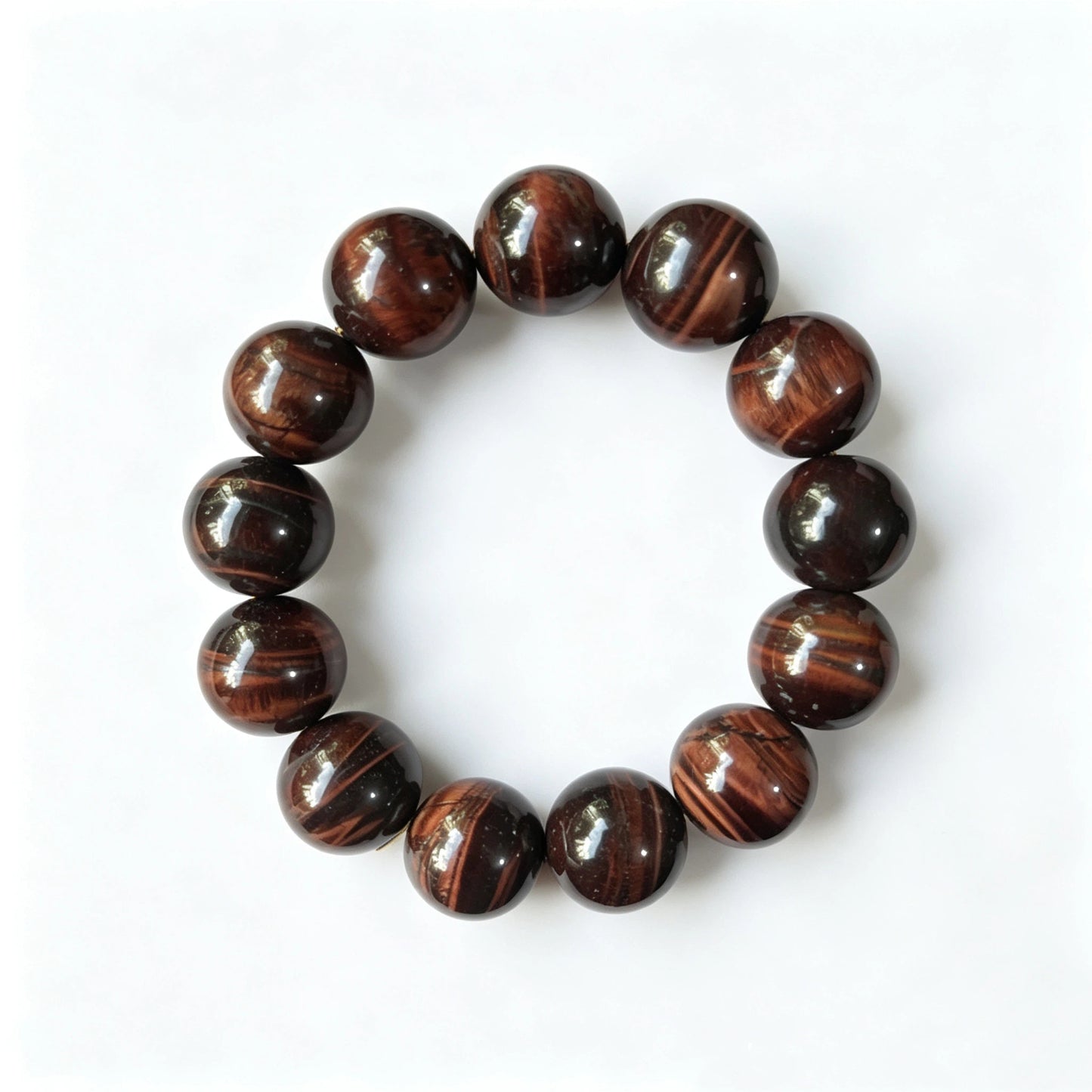 16mm Red Tiger Eye Round Beaded Bracelet, Polished Stone Bead Bracelet, Handmade Jewelry Gift for Men Women