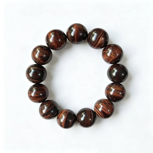 16mm Red Tiger Eye Round Beaded Bracelet, Polished Stone Bead Bracelet, Handmade Jewelry Gift for Men Women