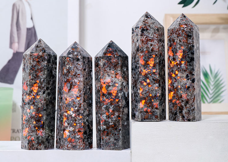 Natural crystal flame agate hexagonal prism