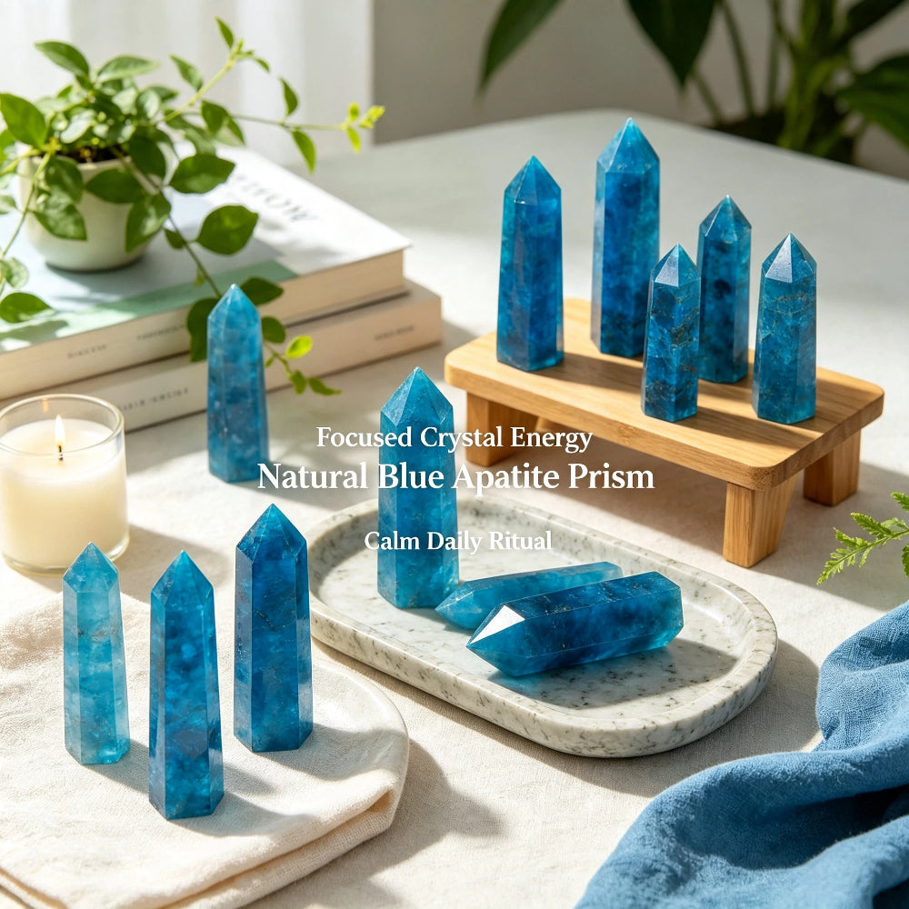 Natural blue apatite single-pointed hexagonal prism
