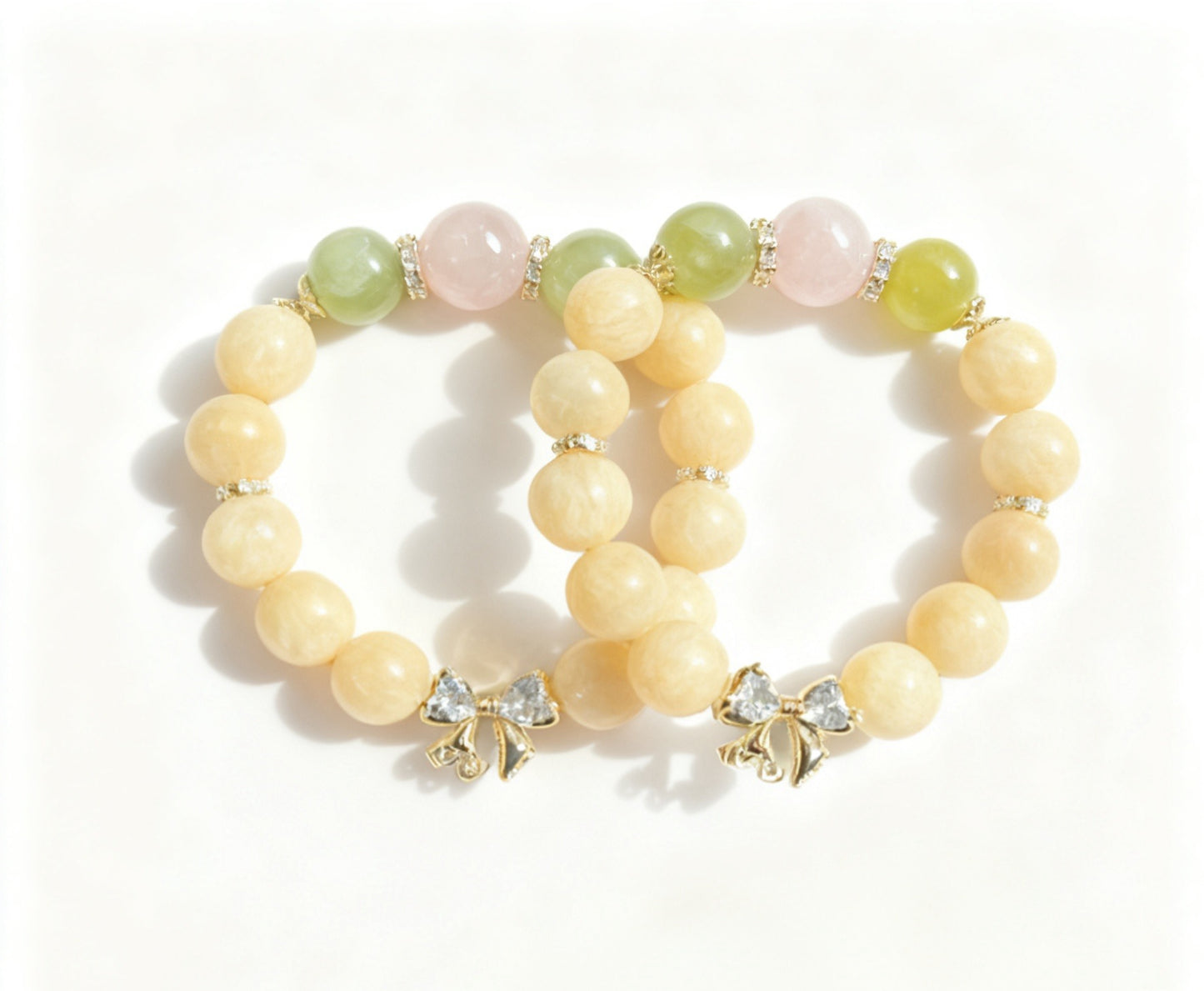 Yellow calcite & serpentine jade & rose quartz original design bracelet