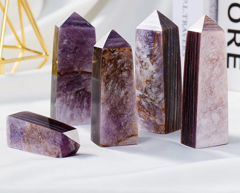Natural lepidolite crystal columns