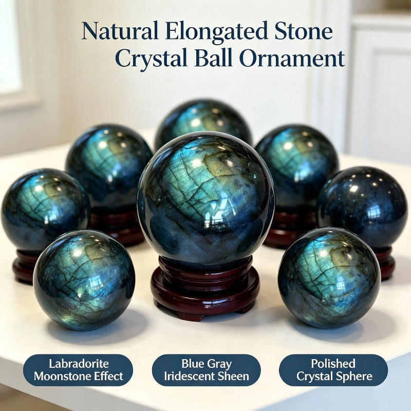 Natural elongated stone crystal ball ornament moonstone