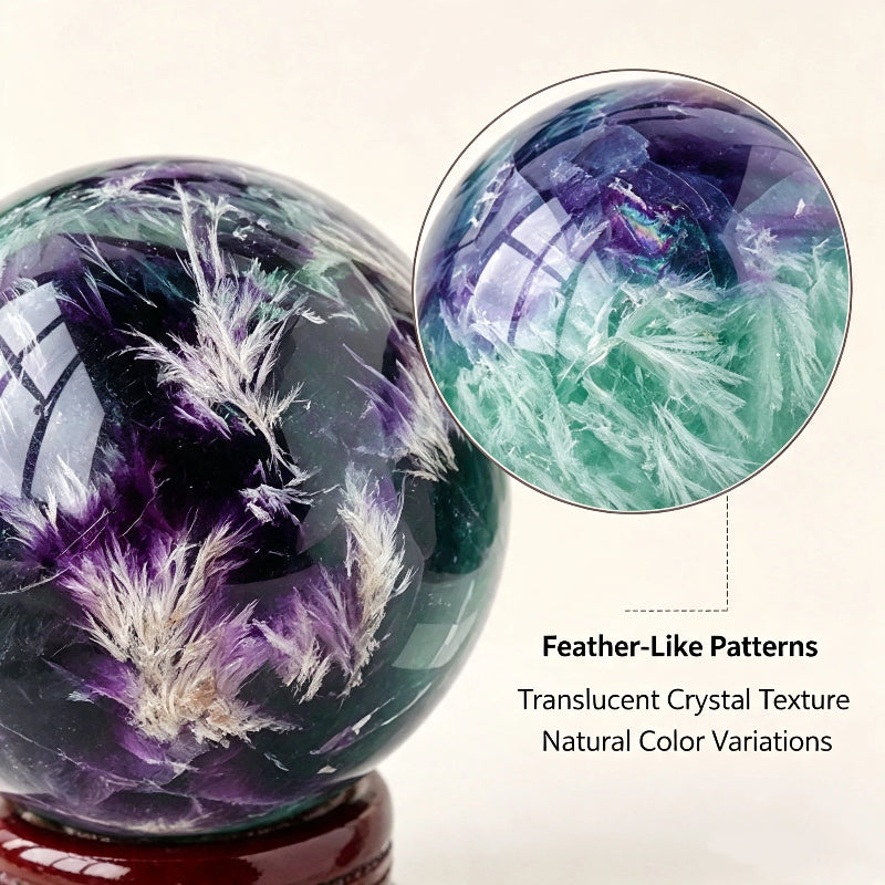 Natural feather fluorite crystal ball
