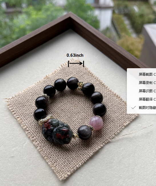 silver obsidian & bloodstone fox & rose quartz original design bracelet