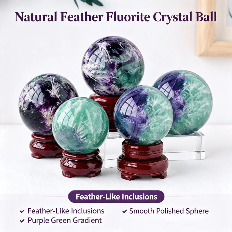 Natural feather fluorite crystal ball