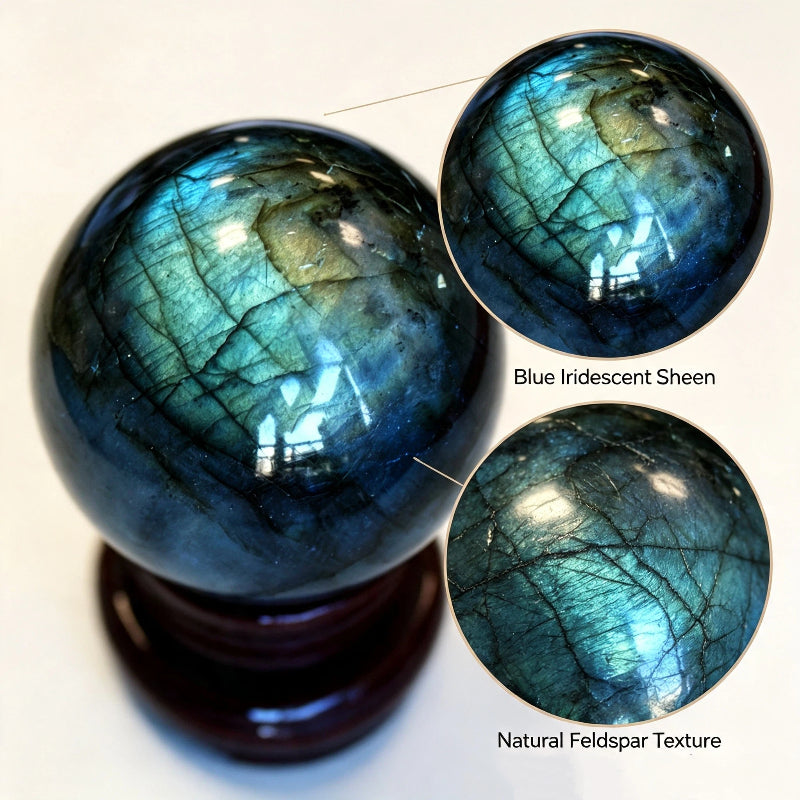 Natural elongated stone crystal ball ornament moonstone