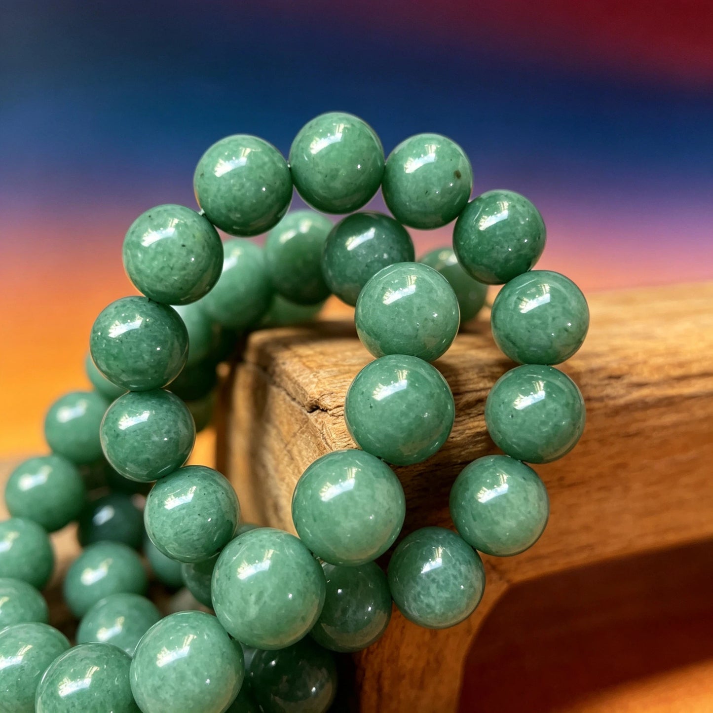 16mm Green Aventurine Round Beaded Bracelet, Polished Stone Bead Bracelet, Handmade Jewelry Gift for Men Women