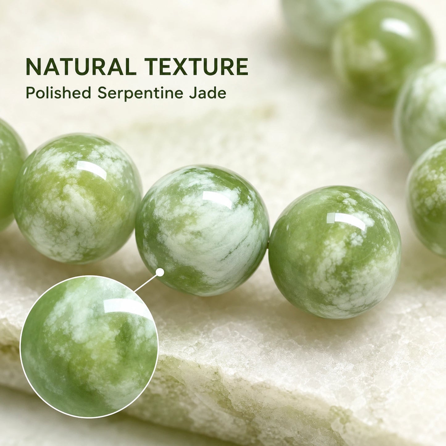 Serpentine Jade Round Beaded Bracelet, 16mm Smooth Polished Stone Bead Bracelet, Fashion Handmade Jewelry Accessory for Men Women, Gift for Collection