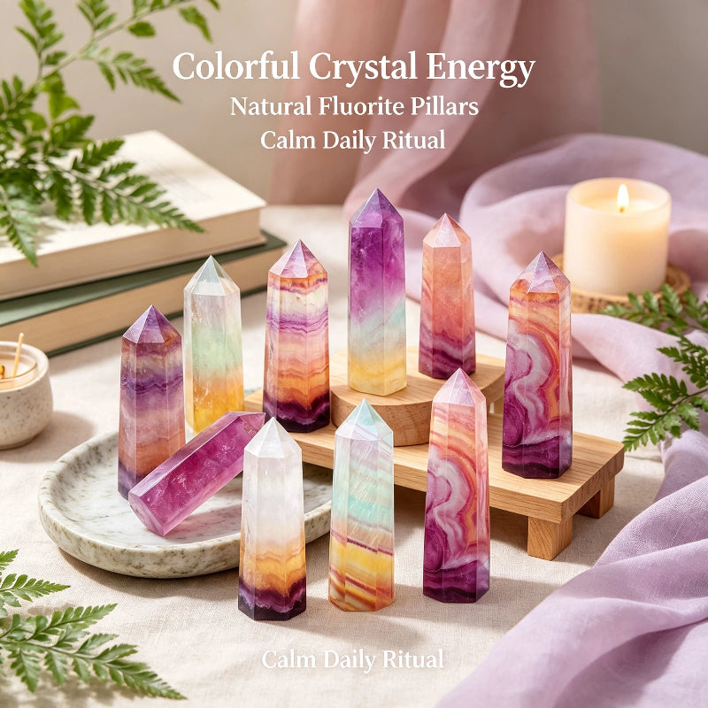 Natural crystal seven-color fluorite crystal pillars
