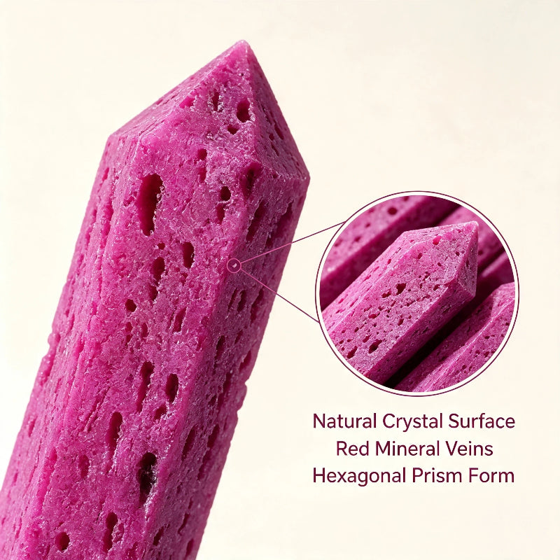 Natural red corundum hexagonal crystal column