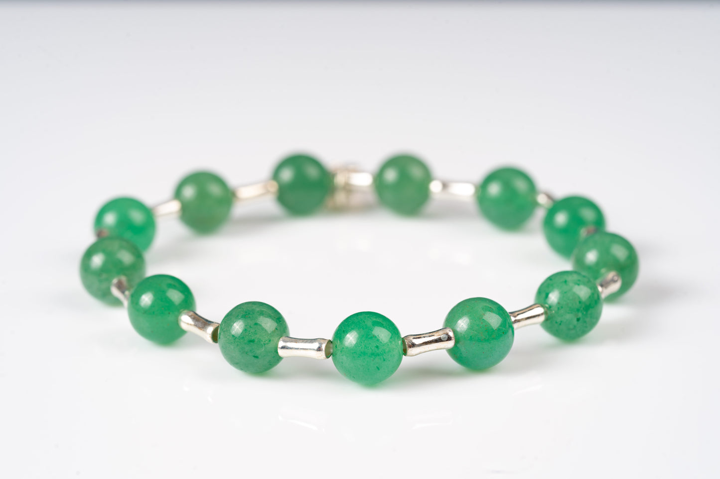 Green aventurine jade Sterling silver bracelet