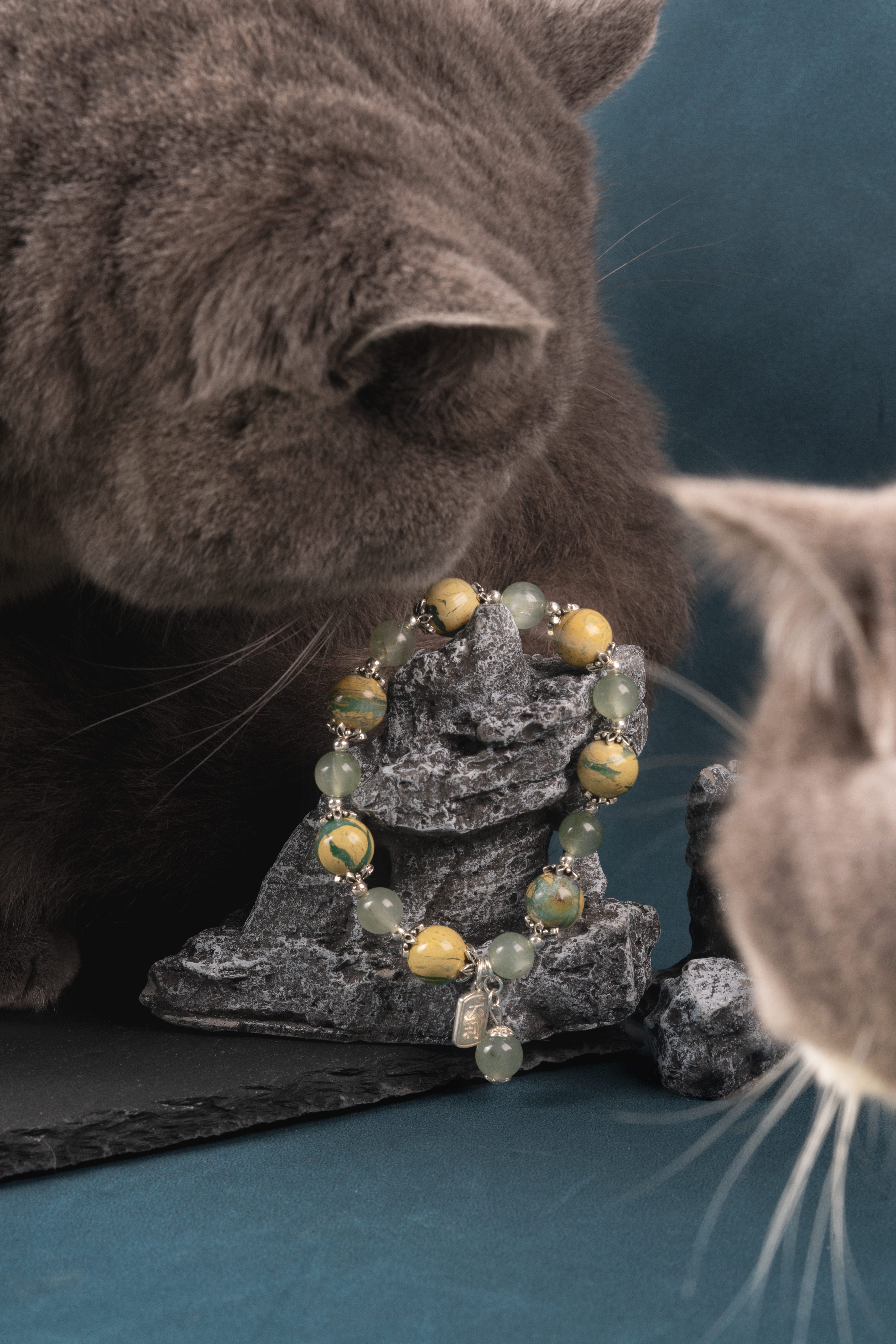 Jade jasper & green moonstone sterling silver bracelet