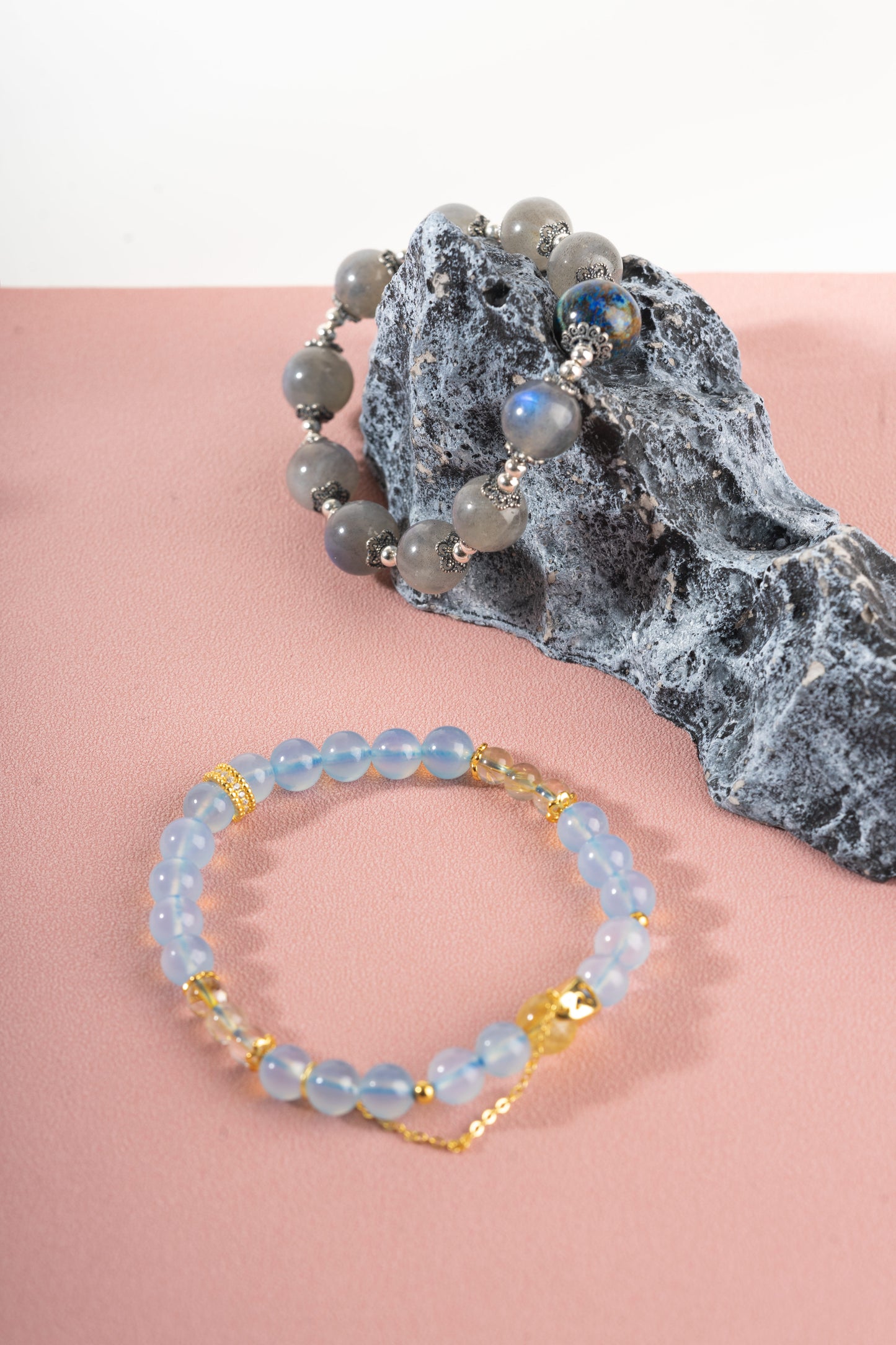 aquamarine &rutile Sterling silver bracelet