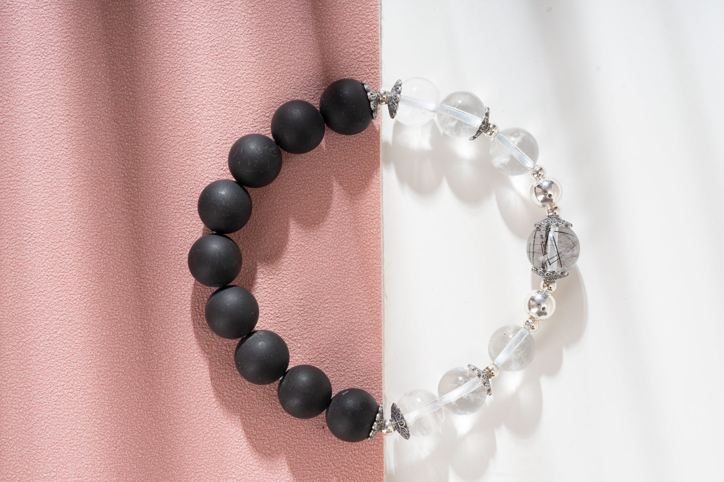 Shungite & clear quartz & black tourmaline  Sterling silver bracelet