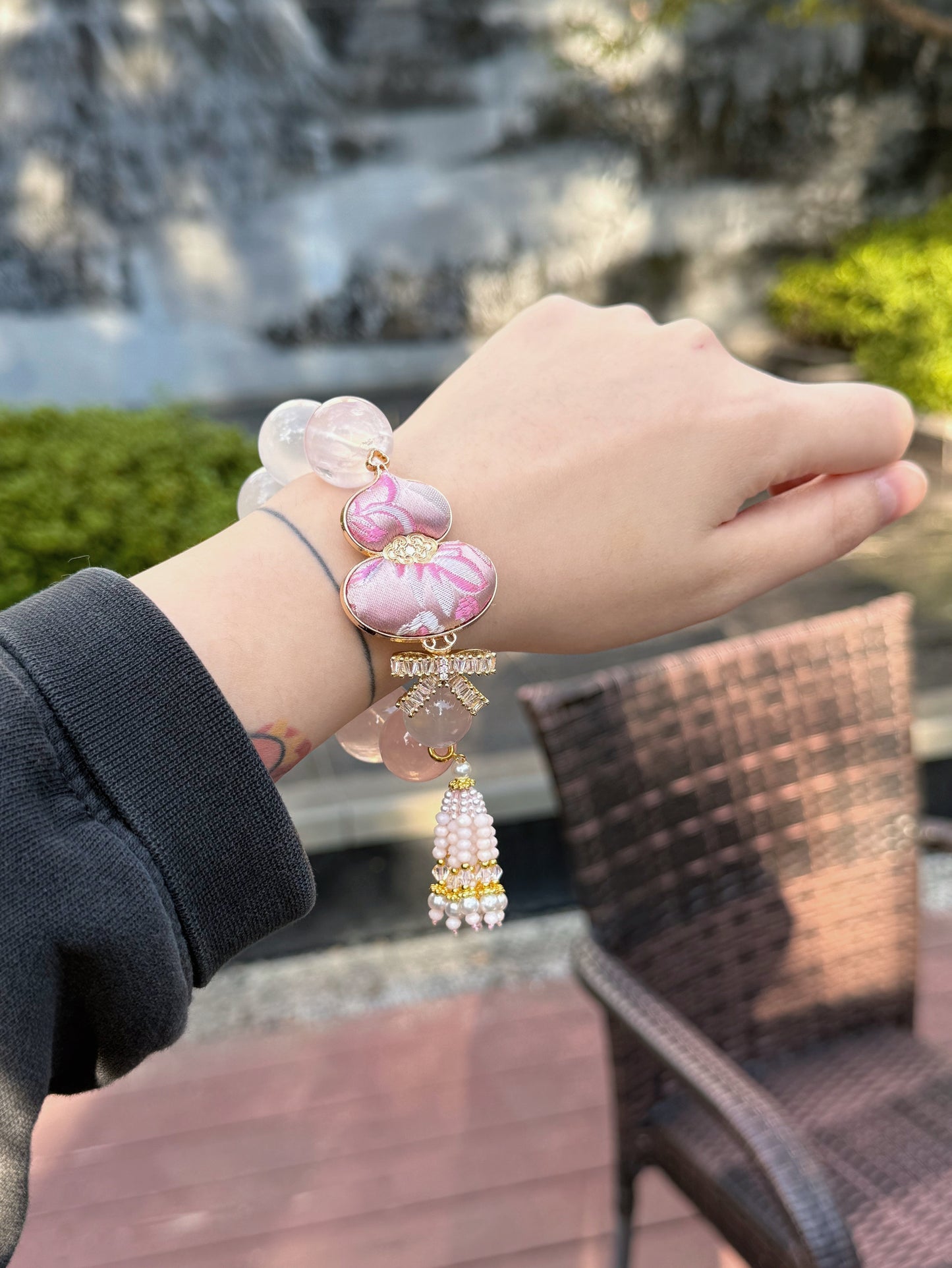 Rose quartz & selenite original design bracelet Chunky beads