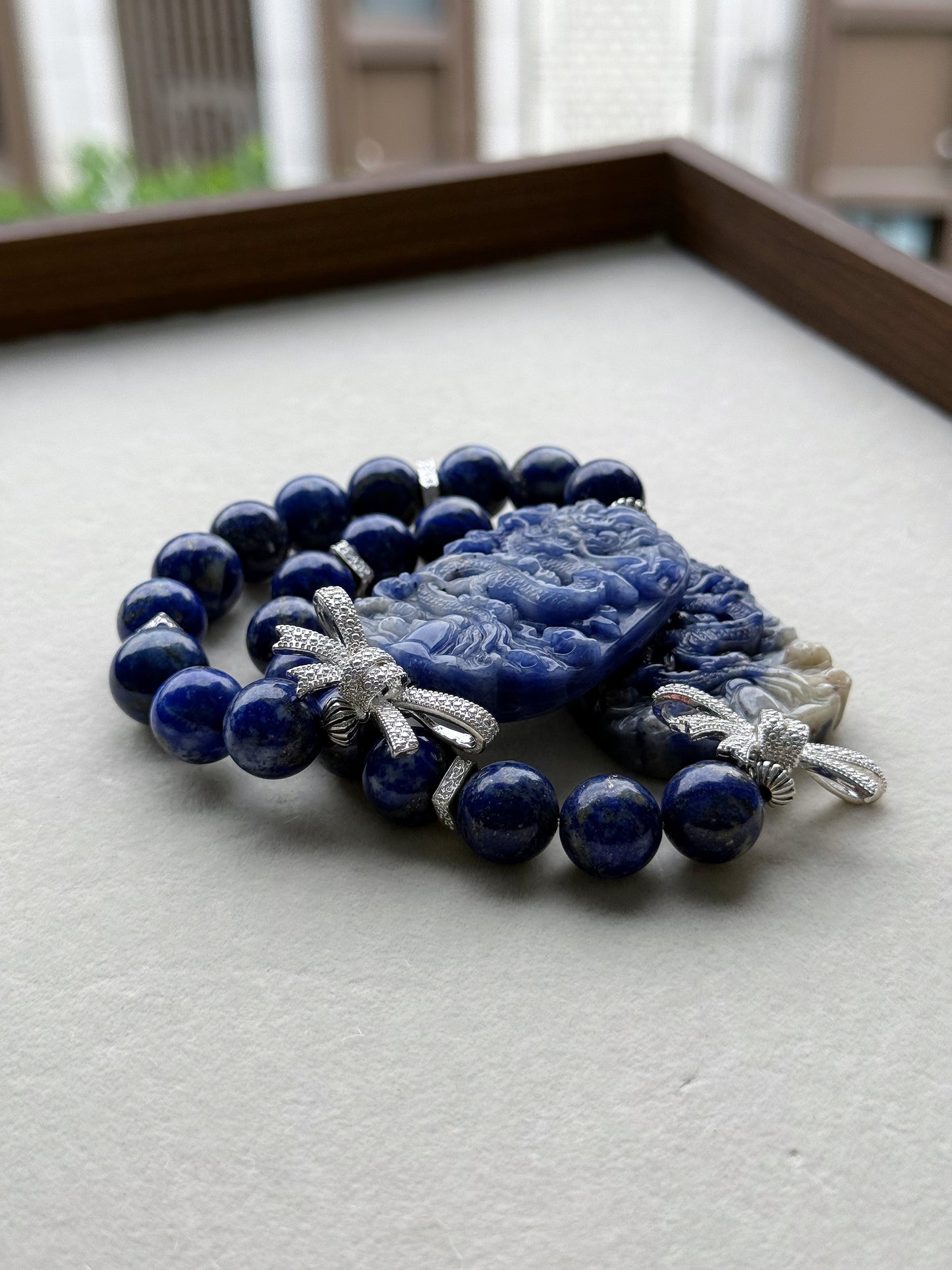 Lapis lazuli & sodalite dragon original design bracelet