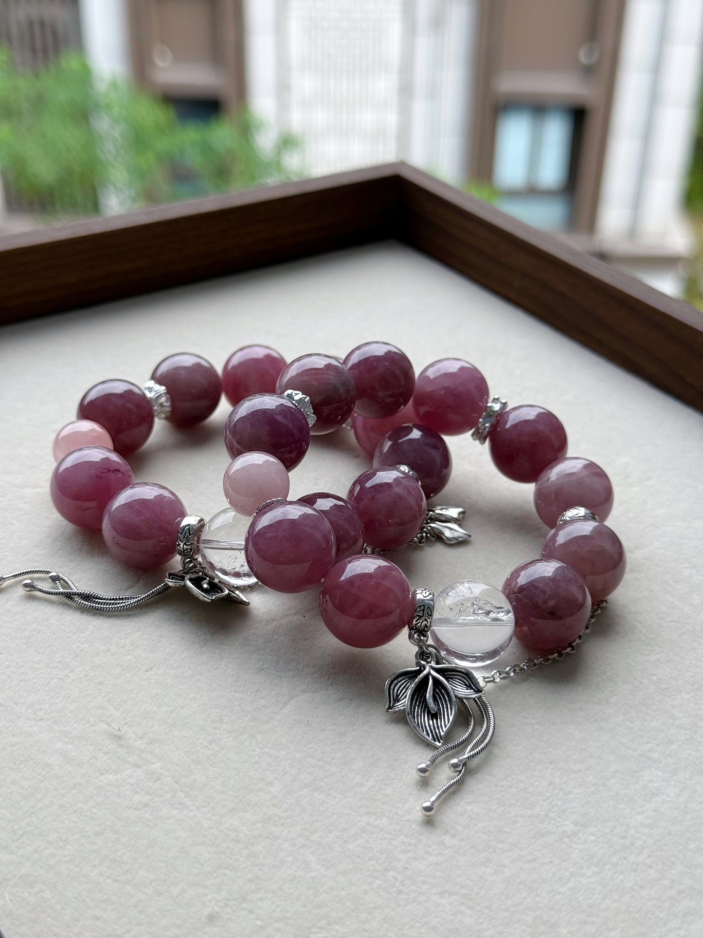 lavender rose quartz original design bracelet Chunky beads
