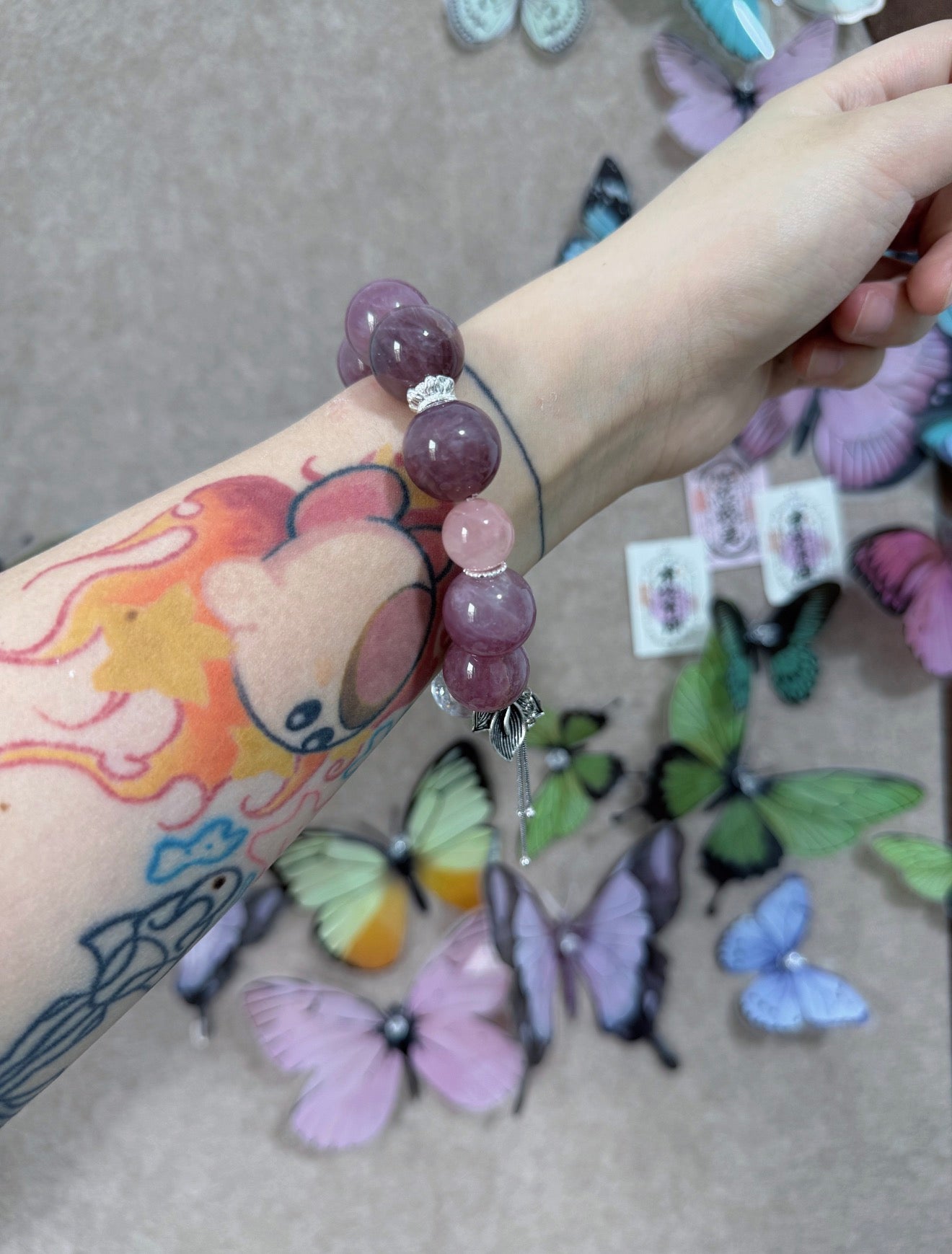 lavender rose quartz original design bracelet Chunky beads