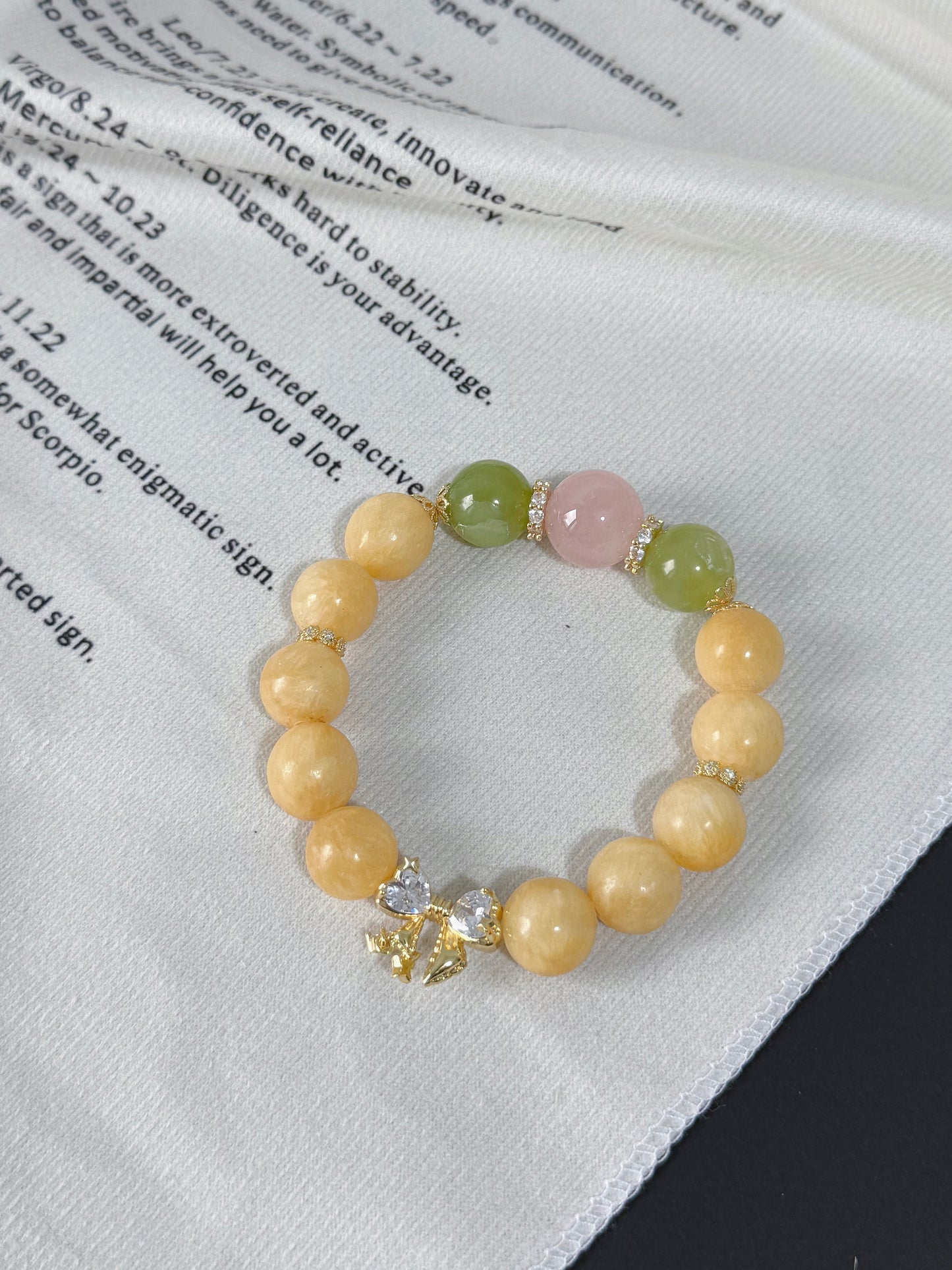 Yellow calcite & serpentine jade & rose quartz original design bracelet