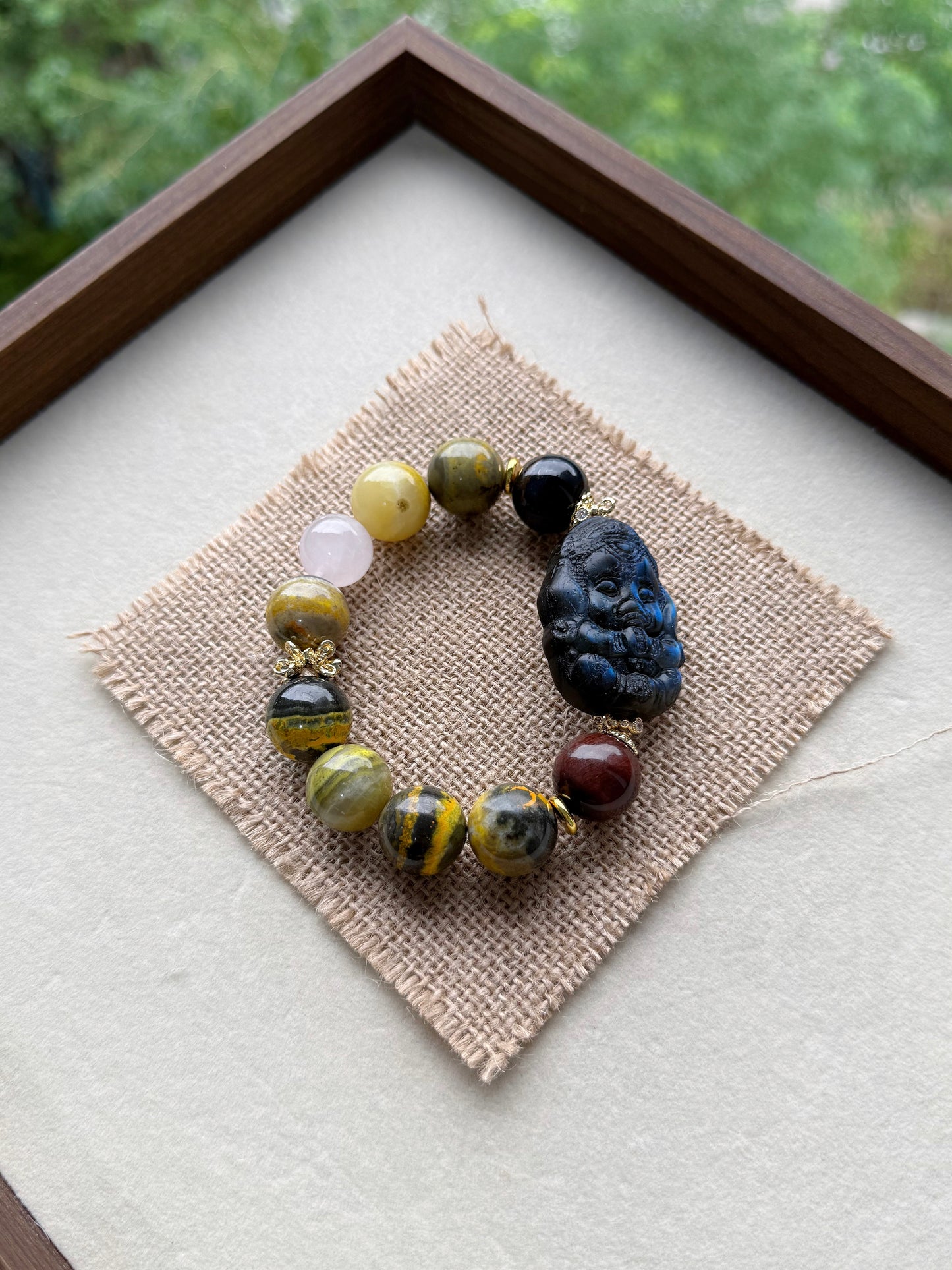 Bumblebee jasper & labradorite elephant gos original design bracelet